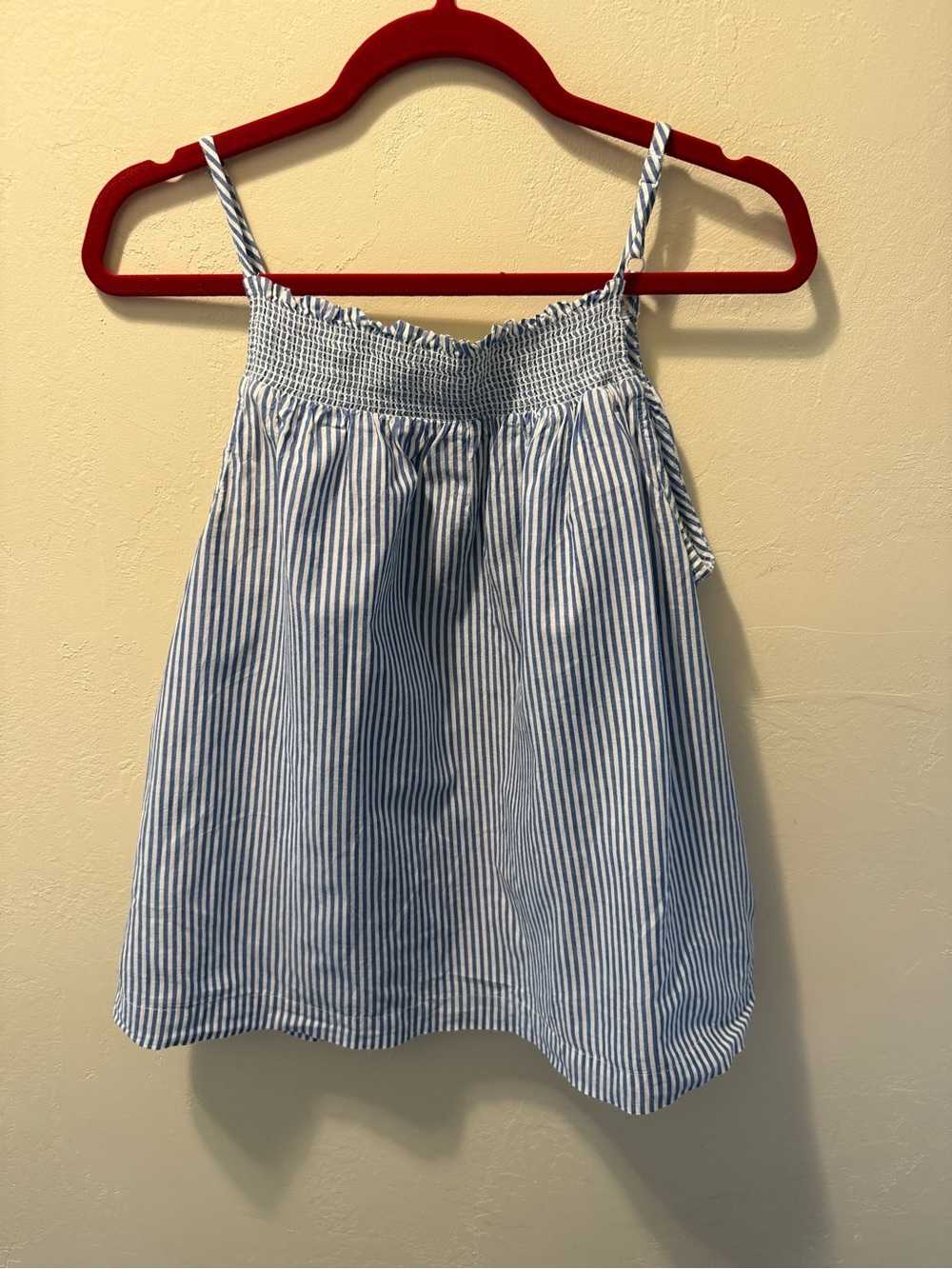 Old Navy Blue and White Striped Smocked Spaghetti Strap Top
